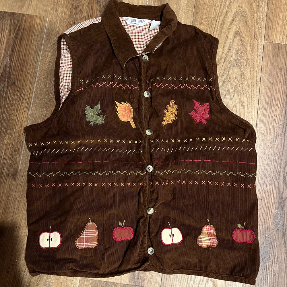 Vintage 90s Fall Leaf Corduroy Plaid Vest Vintage Holiday Bsst Vintage Halloween